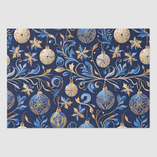 Blue and Gold Ornamental Christmas Designs Tissue Paper (Front)