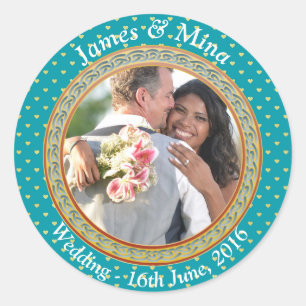 Blue and Gold Ornate Classic Round Sticker