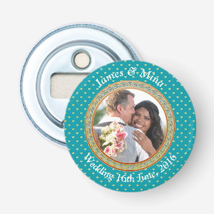 Blue and Gold Ornate Custom Photo Bottle Opener
