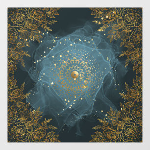 Blue and Gold Ornate flourish floral Window Cling