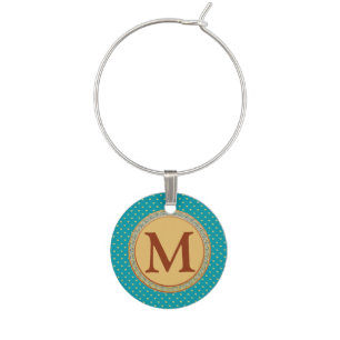 Blue and Gold Ornate Monogram Wine Charm
