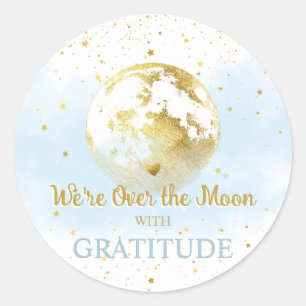 Blue and Gold Over the Moon Baby Shower Thank You Classic Round Sticker