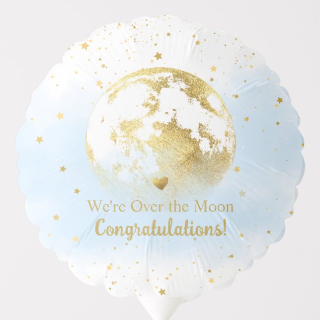 Blue and Gold Over the Moon Congratulations Balloon (Front)