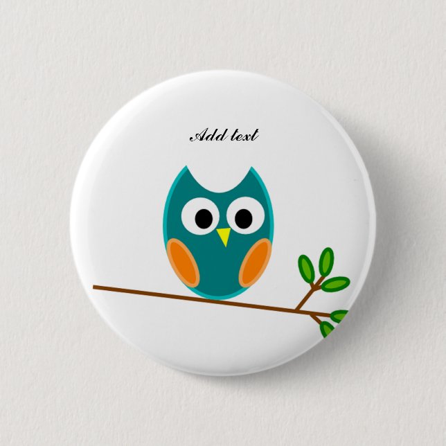 Blue and Gold Owl Template Button (Front)