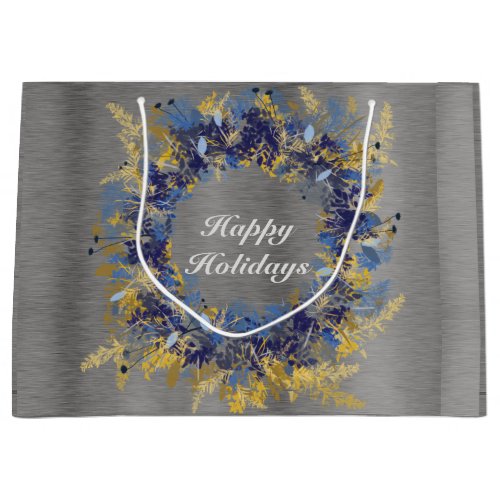 Blue and Gold Painted Wreath Large Gift Bag