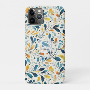 Blue and Gold Paisley Leaf Pattern (2) iPhone 11 Pro Case