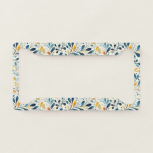 Blue and Gold Paisley Leaf Pattern (2) License Plate Frame