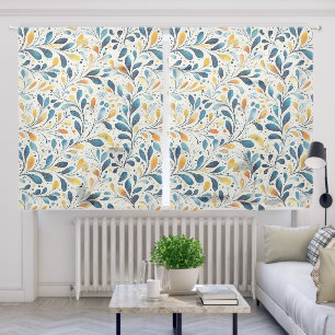 Blue and Gold Paisley Leaf Pattern (2) Sheer Curtains