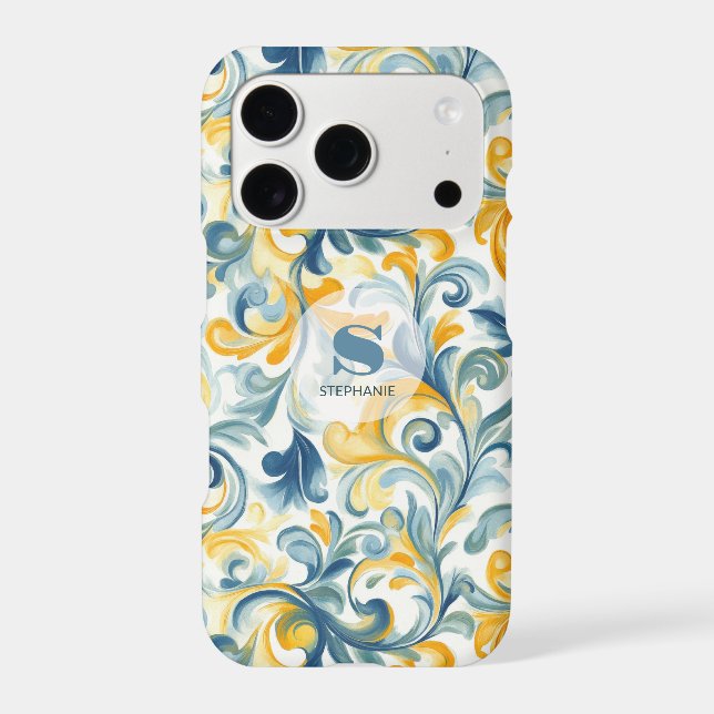 Blue and Gold Paisley Leaf Pattern Iphone Case (Back)