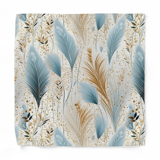 Blue and Gold Pampas Grass Bandana (Front)