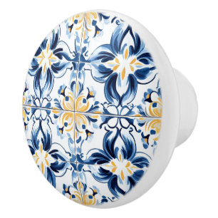 Blue and Gold Pattern  Ceramic Knob