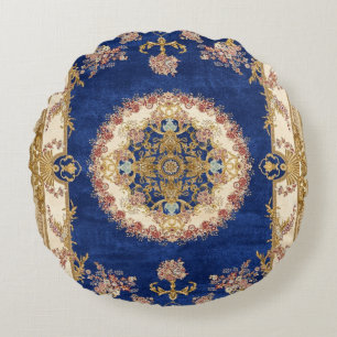 blue and gold pattern round pillow