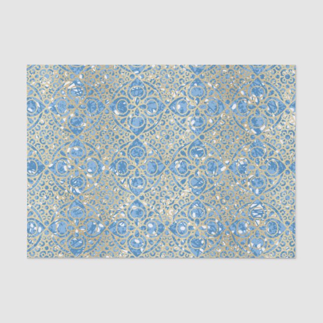 Blue and gold pattern tissue paper (Front)