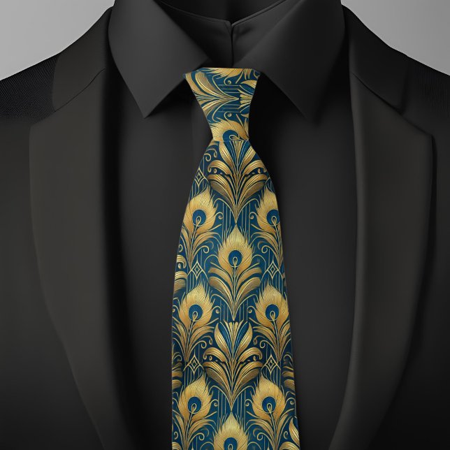 Blue and Gold Peacock Feathers Neck Tie (Creator Uploaded)