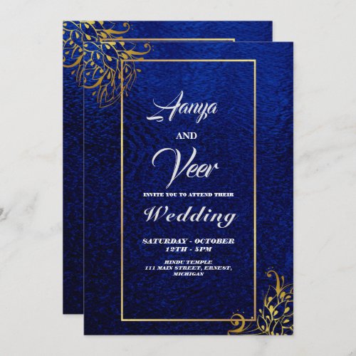 BLUE and Gold Peacock Indian Wedding Invitation