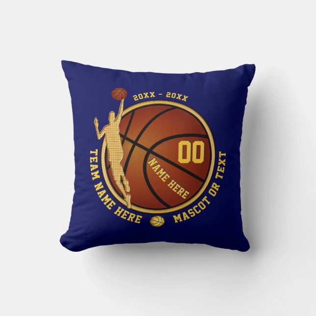 Blue and Gold Personalized Basketball Pillow (Front)