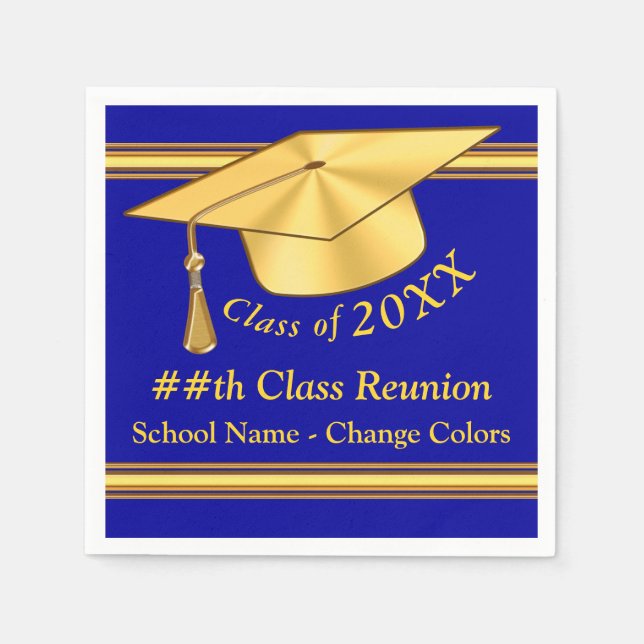 Blue and Gold Personalized Class Reunion Napkins (Front)