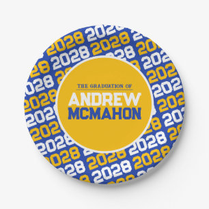 Blue and Gold Personalized Graduation Paper Plates