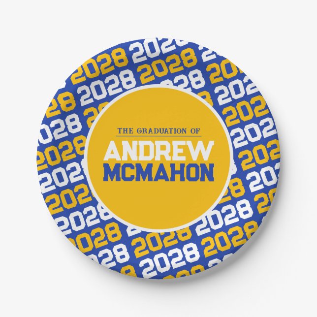 Blue and Gold Personalized Graduation Paper Plates (Front)