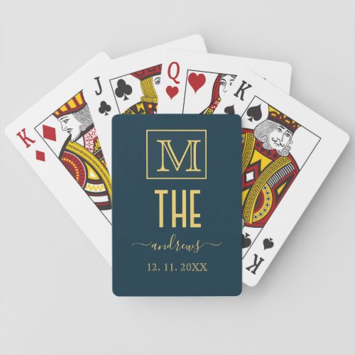 Blue and Gold Personalized Monogram and Name Play Poker Cards
