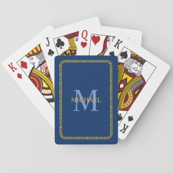 Blue And Gold Personalized Monogram And Name Playing Cards by nadil2 at Zazzle