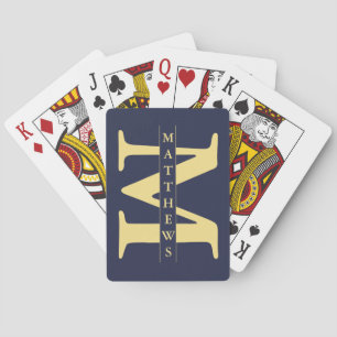 Blue and Gold Personalized Monogram and Name Poker Cards