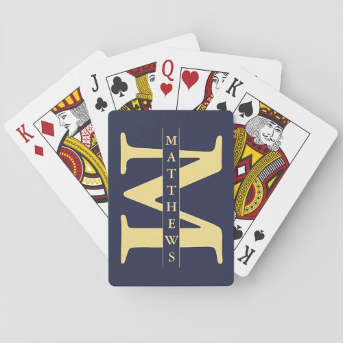 Blue and Gold Personalized Monogram and Name Poker Cards