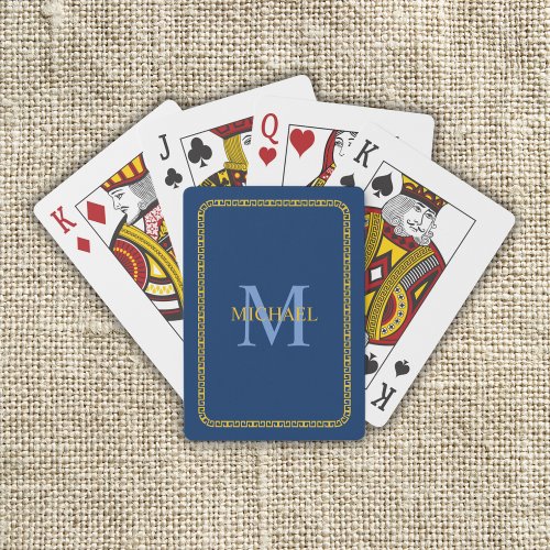 Blue and Gold Personalized Monogram and Name Poker Cards