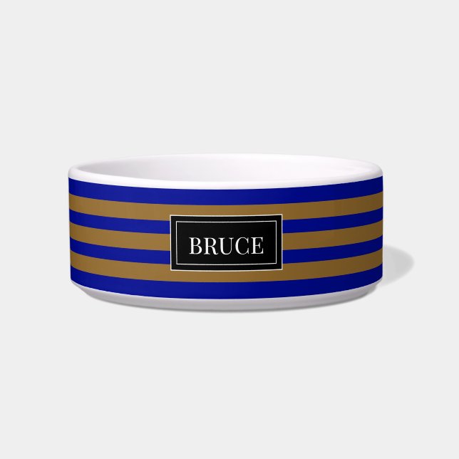 blue and gold personalized new pet bowl (Front)