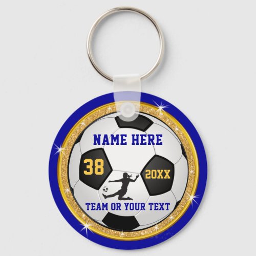 Blue and Gold Personalized Soccer Gifts for Girls Keychain