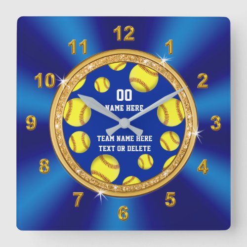 Blue and Gold Personalized Softball Wall Clock