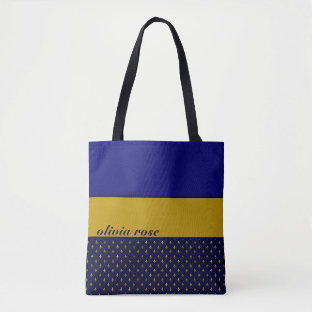 Blue and Gold Personalized Tote Bag (Front)