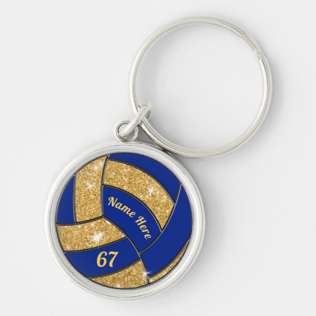 Blue and Gold Personalized Volleyball Keychains (Front)
