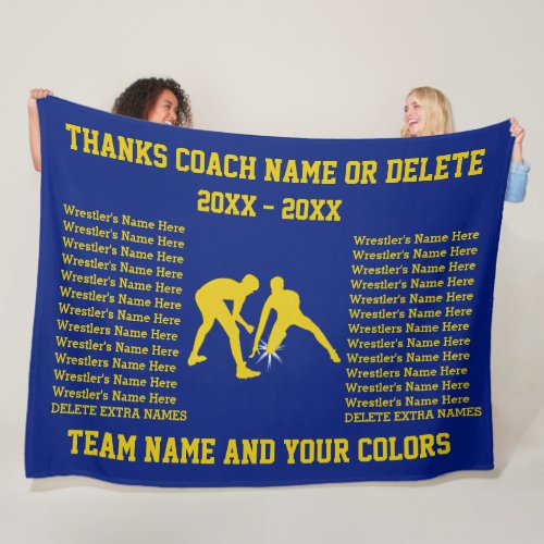 Blue and Gold Personalized Wrestling Coach Gifts Fleece Blanket