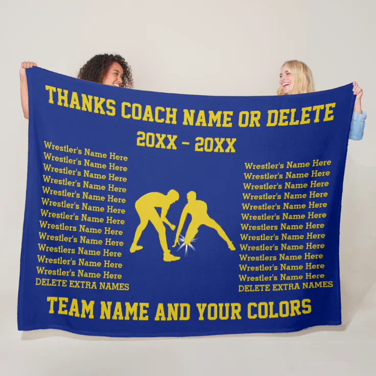 Blue and Gold Personalized Wrestling Coach Gifts Fleece Blanket | Zazzle