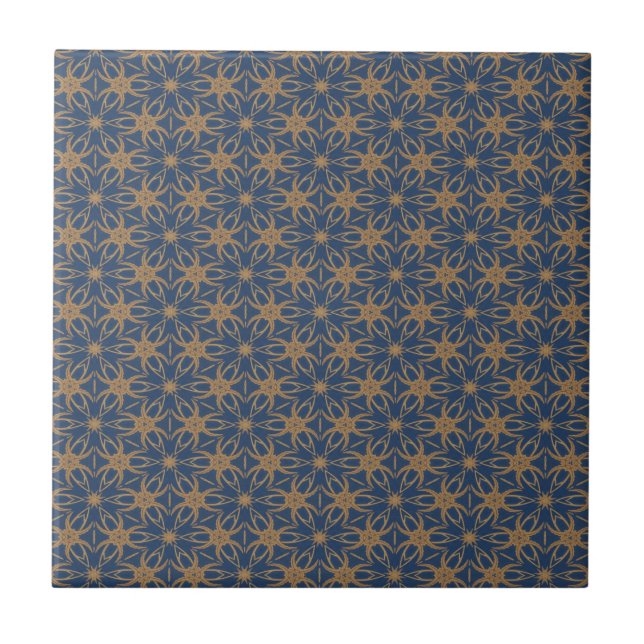 Blue and Gold Petal Design Ceramic Tile (Front)