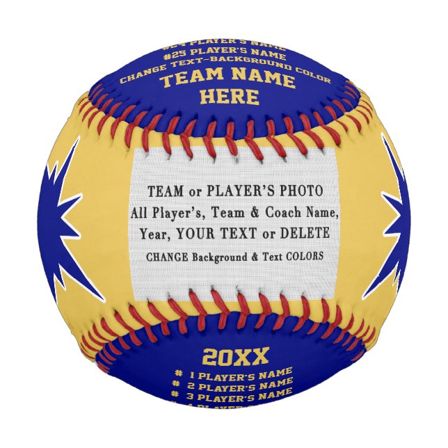 Blue and Gold, Photo and Personalized Baseball (Front)