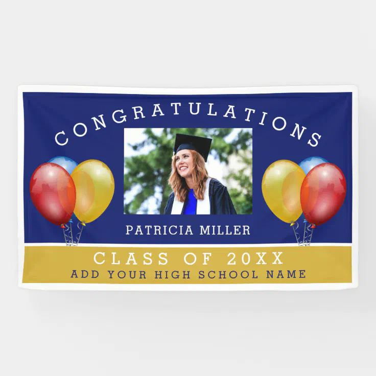 Blue And Gold Photo Graduation Congratulations Banner 