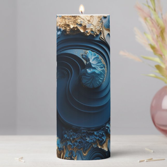 Blue and Gold Pillar Candle (In Situ)
