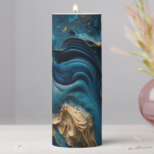 Blue and Gold Pillar Candle (In Situ)