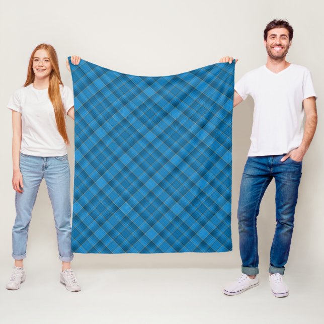 Blue and Gold Plaid Pattern Fleece Blanket (In Situ)