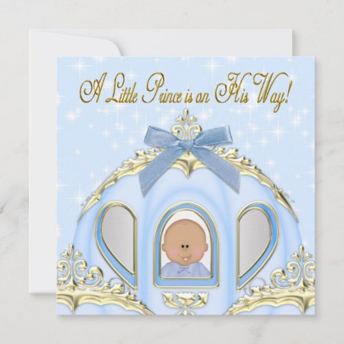 Blue and Gold Prince African American Baby Shower Invitation