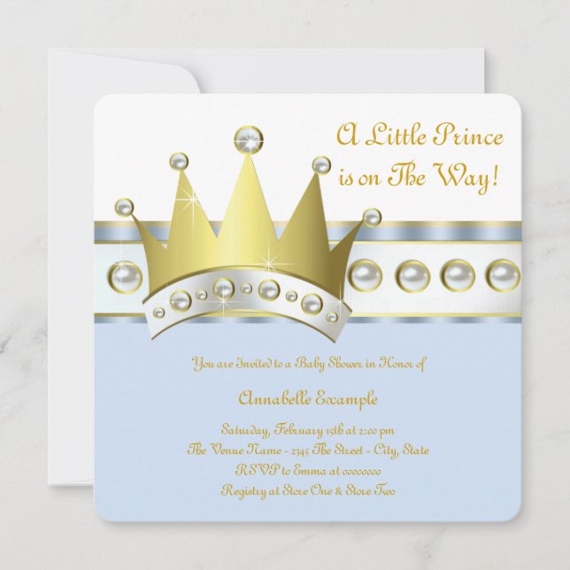 Blue and Gold Prince Baby Shower Invitation (Front)