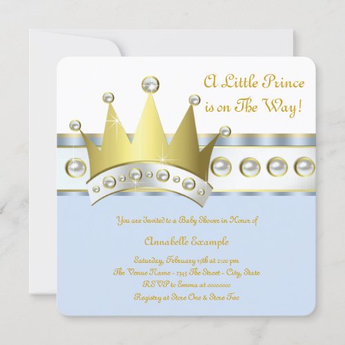 Baby Blue and Gold Prince Baby Shower Personalized Announcements