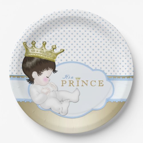 Blue and Gold Prince Baby Shower Paper Plates