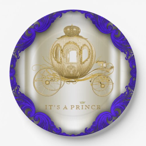 Blue and Gold Prince Baby Shower Paper Plates