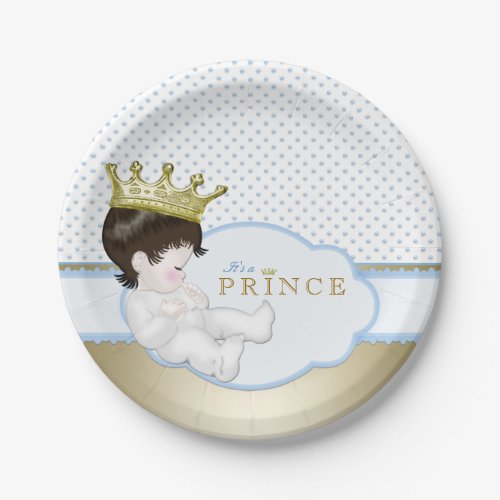 Blue and Gold Prince Baby Shower Paper Plates