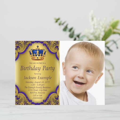 Blue And Gold Prince Birthday Party Invitation Zazzle