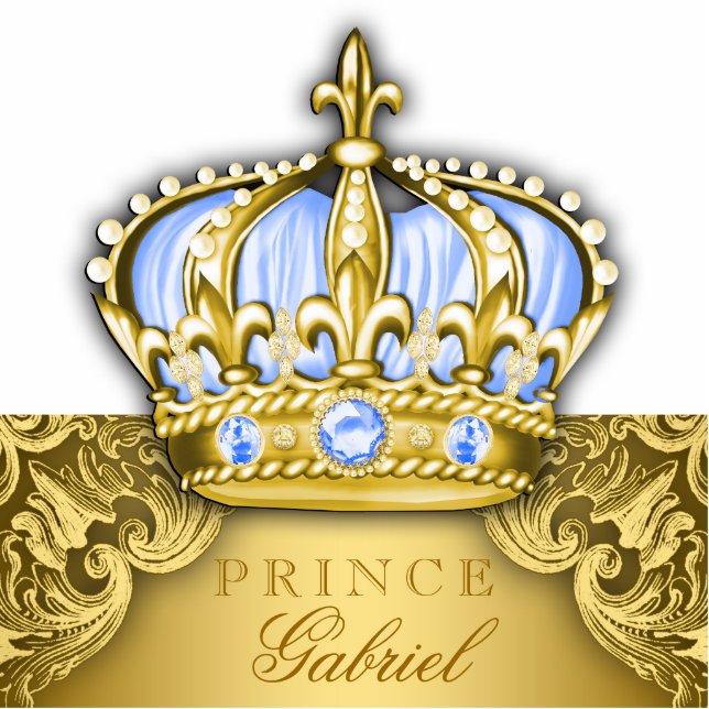 Blue and Gold Prince Table Centerpiece Nursery Art Statuette (Front)