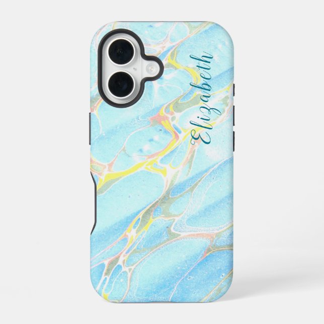 Blue and Gold Print Summer Modern Custom Name iPhone Case (Back)